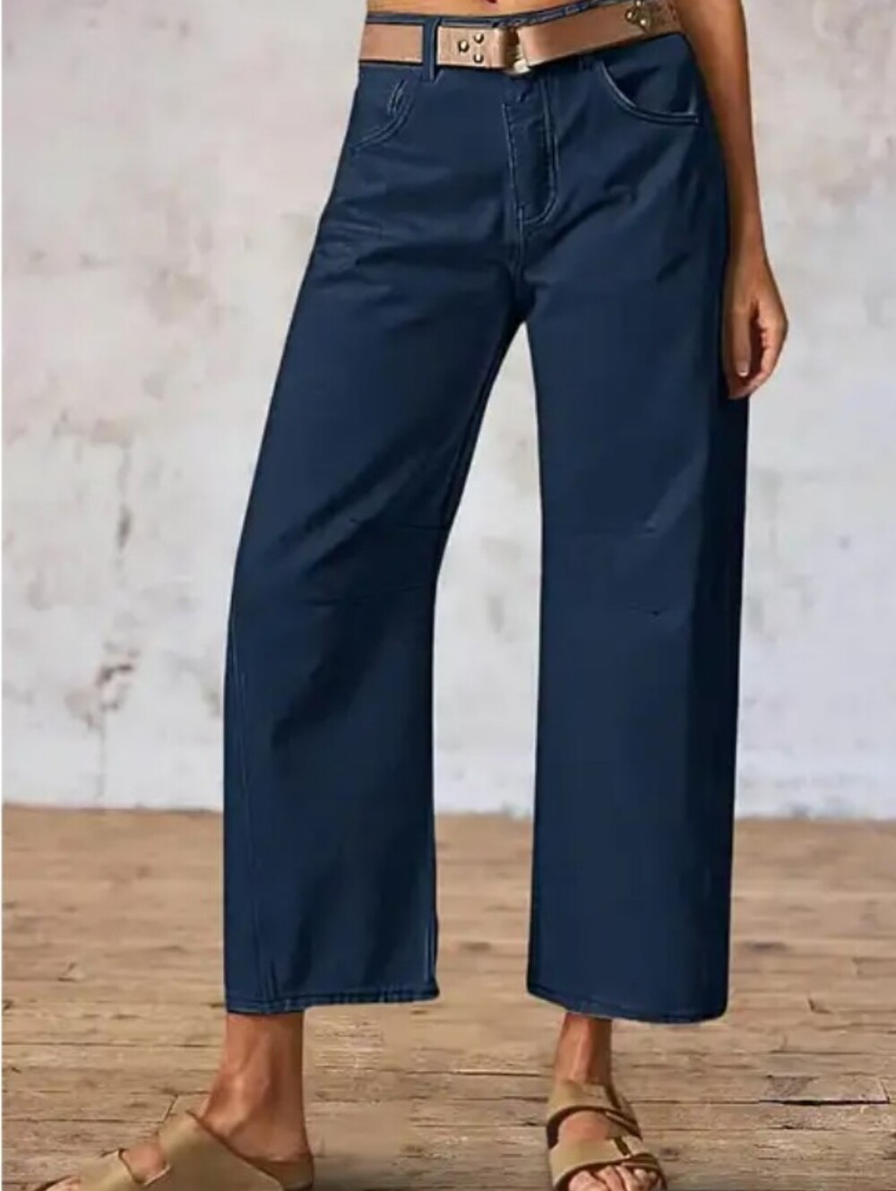 Flamingals Mid-rise Straight Leg Wide Cropped Pants In Navy NWT Women's Medium